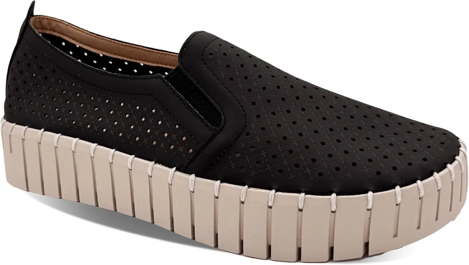 Glolily Elle Platform Perf Women's Comfort Sneakers - Orthotic Lightweight & Flexible Walking Shoes with Arch Support, Comfortable Casual Fashion Shoes for Women