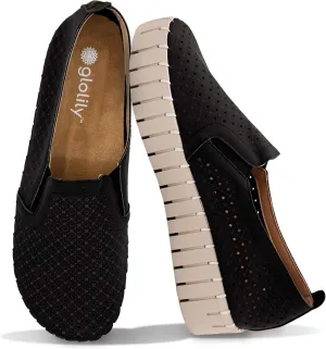 Glolily Elle Platform Perf Women's Comfort Sneakers - Orthotic Lightweight & Flexible Walking Shoes with Arch Support, Comfortable Casual Fashion Shoes for Women