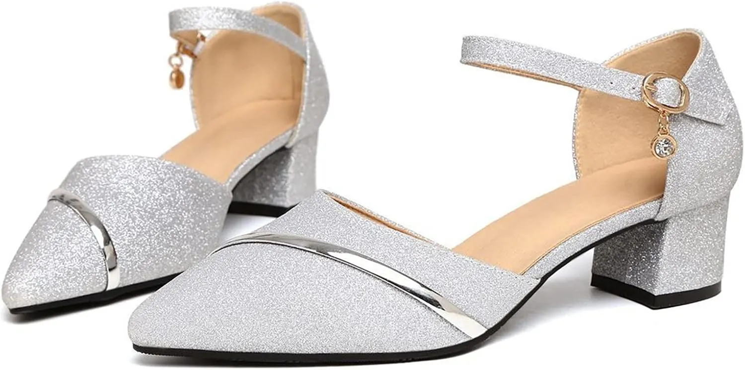 High Heels for Women 2025 T-Strap Dance Sandals Glitter Ballroom Shoes with Ankle Strap Wedding Party Pumps