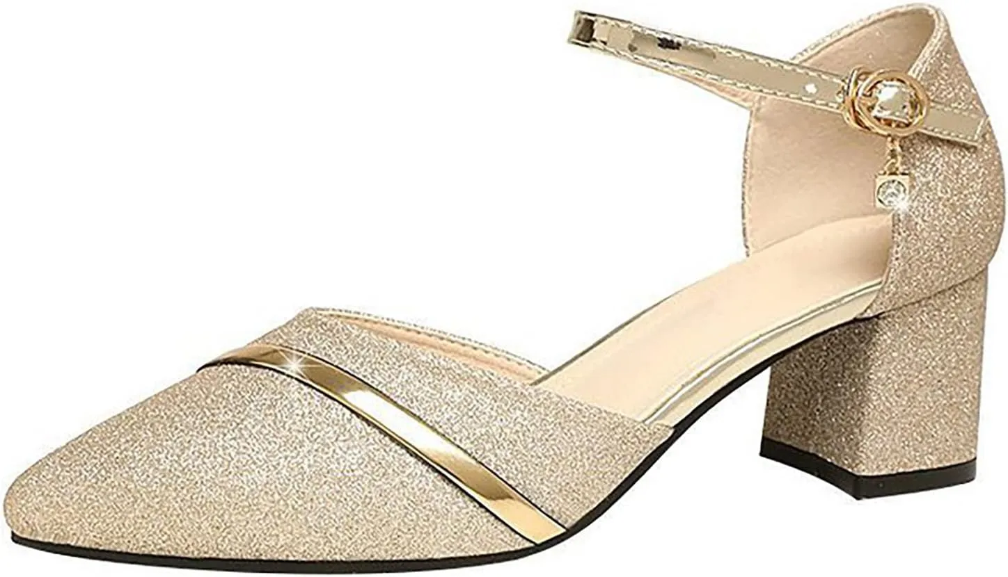 High Heels for Women 2025 T-Strap Dance Sandals Glitter Ballroom Shoes with Ankle Strap Wedding Party Pumps