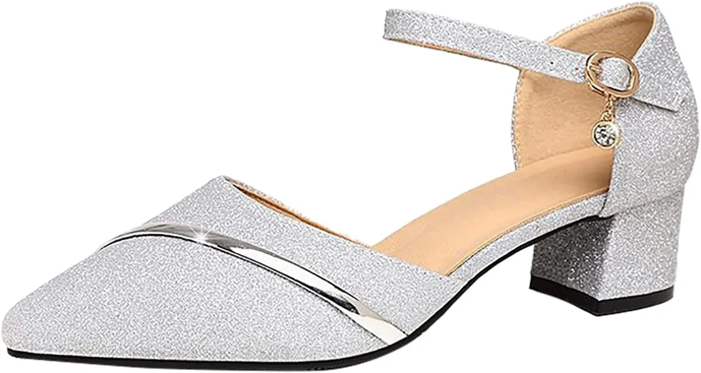 High Heels for Women 2025 T-Strap Dance Sandals Glitter Ballroom Shoes with Ankle Strap Wedding Party Pumps