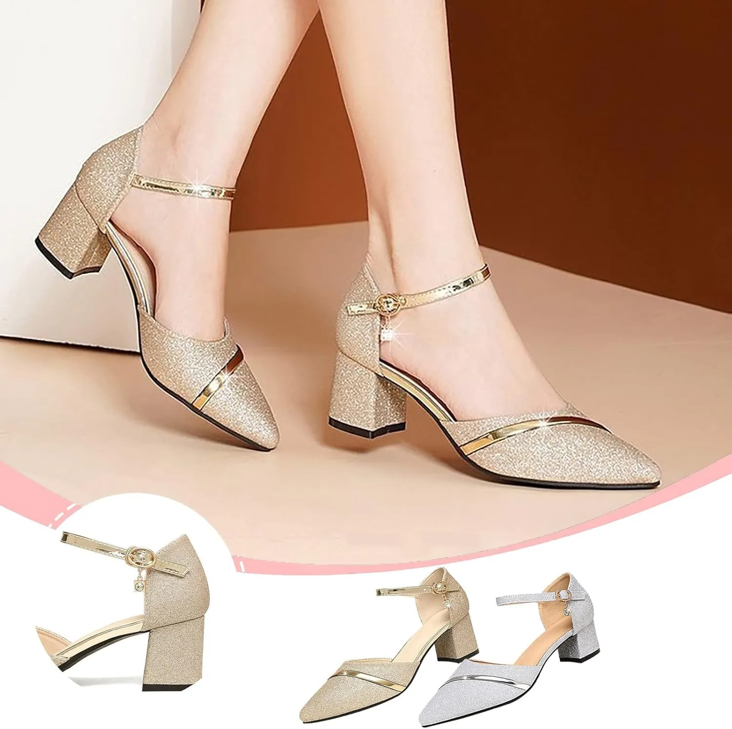 High Heels for Women 2025 T-Strap Dance Sandals Glitter Ballroom Shoes with Ankle Strap Wedding Party Pumps