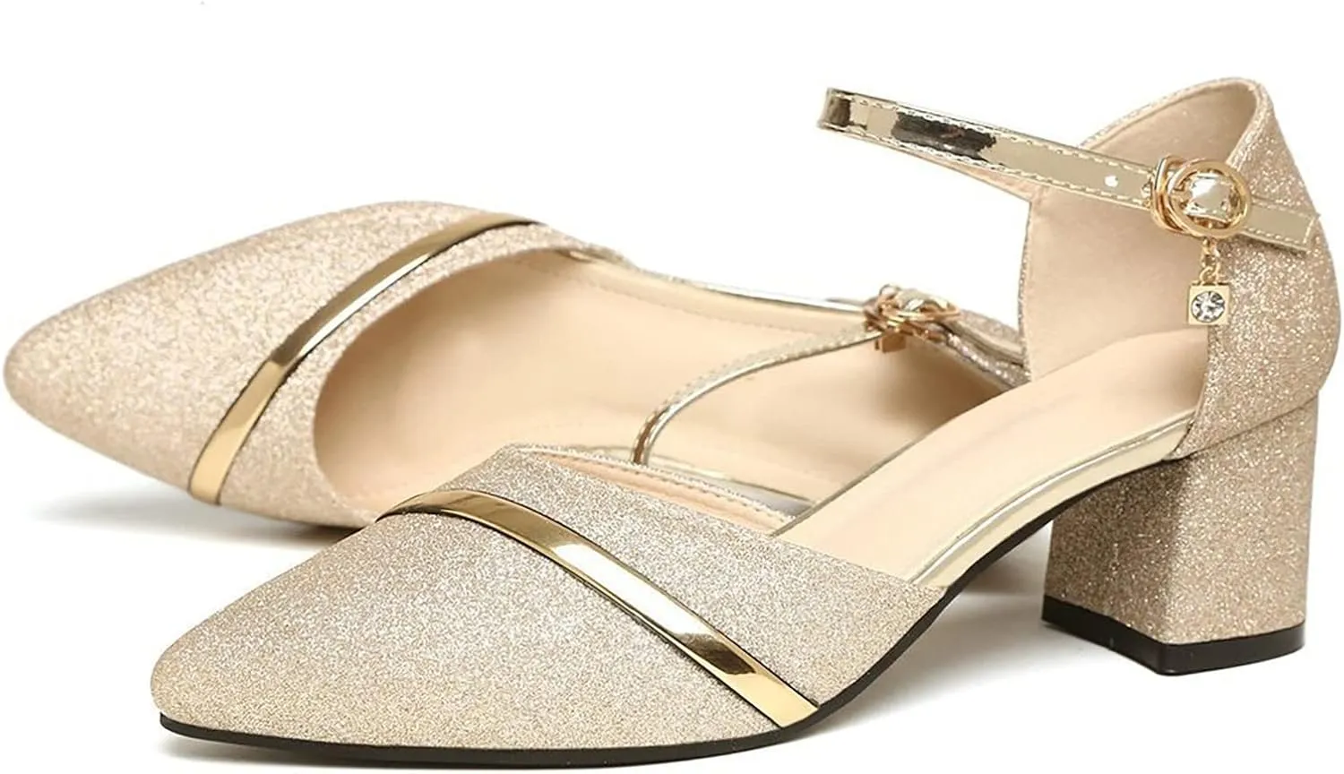 High Heels for Women 2025 T-Strap Dance Sandals Glitter Ballroom Shoes with Ankle Strap Wedding Party Pumps