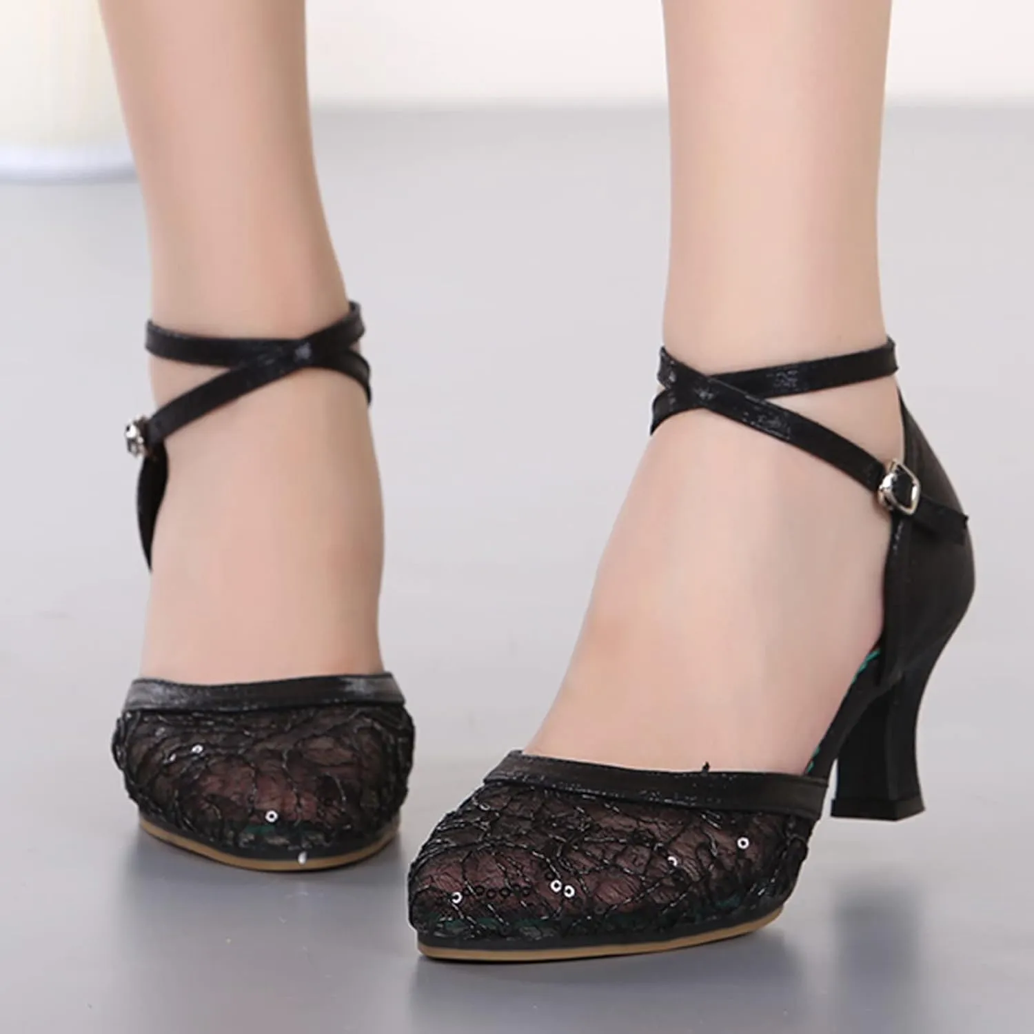 High Heels for Women 2025 T-Strap Dance Sandals Glitter Ballroom Shoes with Ankle Strap Wedding Party Pumps