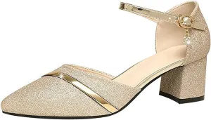 High Heels for Women 2025 T-Strap Dance Sandals Glitter Ballroom Shoes with Ankle Strap Wedding Party Pumps