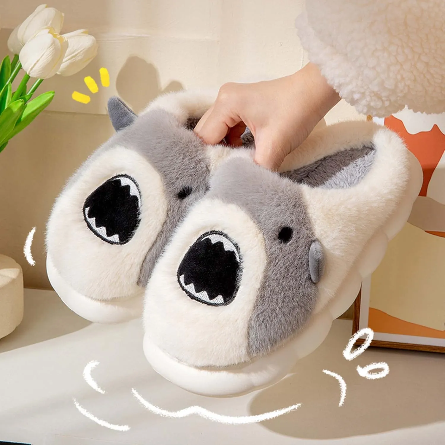 Hopelong Women's Cute Rabbit Ears Plush House Slippers - Non-Slip Fluffy Indoor Warm Animal Slippers
