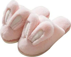 Hopelong Women's Cute Rabbit Ears Plush House Slippers - Non-Slip Fluffy Indoor Warm Animal Slippers