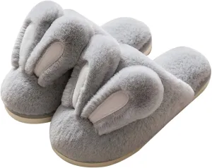 Hopelong Women's Cute Rabbit Ears Plush House Slippers - Non-Slip Fluffy Indoor Warm Animal Slippers