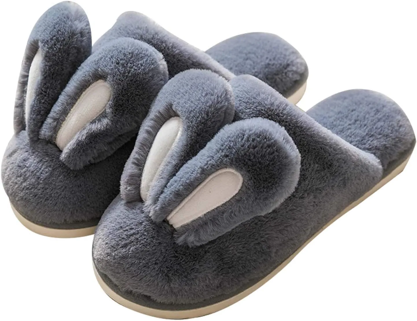 Hopelong Women's Cute Rabbit Ears Plush House Slippers - Non-Slip Fluffy Indoor Warm Animal Slippers