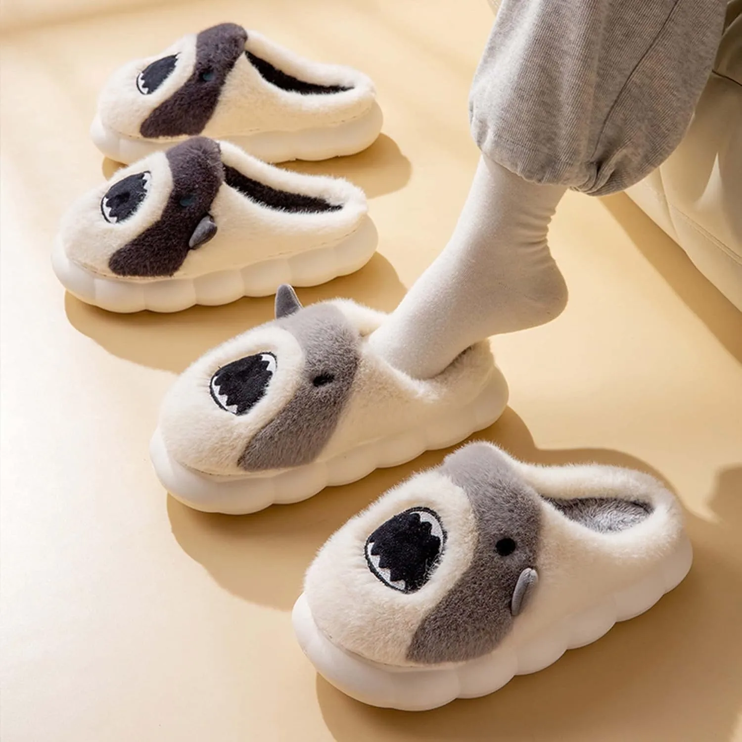 Hopelong Women's Cute Rabbit Ears Plush House Slippers - Non-Slip Fluffy Indoor Warm Animal Slippers