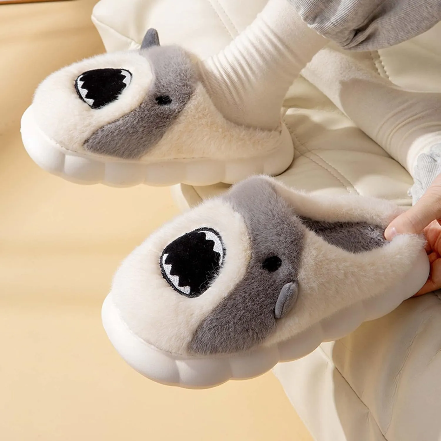 Hopelong Women's Cute Rabbit Ears Plush House Slippers - Non-Slip Fluffy Indoor Warm Animal Slippers
