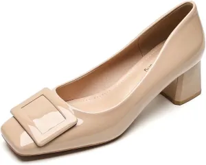 JOEupin Women's Low Block Heels Chunky Heels Slip On Pumps Closed Pointed Toe 2 Inch Dress Bow Loafer Shoes for Wedding Office