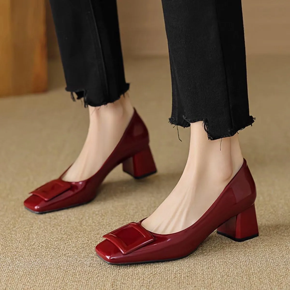 JOEupin Women's Low Block Heels Chunky Heels Slip On Pumps Closed Pointed Toe 2 Inch Dress Bow Loafer Shoes for Wedding Office