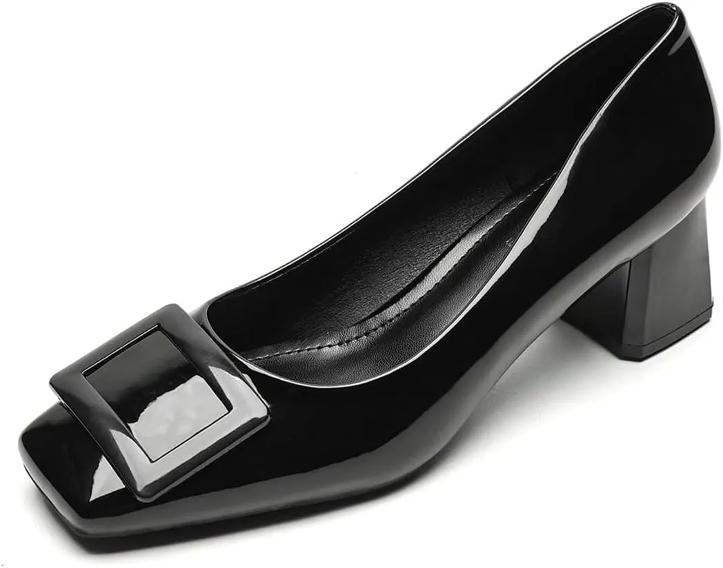 JOEupin Women's Low Block Heels Chunky Heels Slip On Pumps Closed Pointed Toe 2 Inch Dress Bow Loafer Shoes for Wedding Office