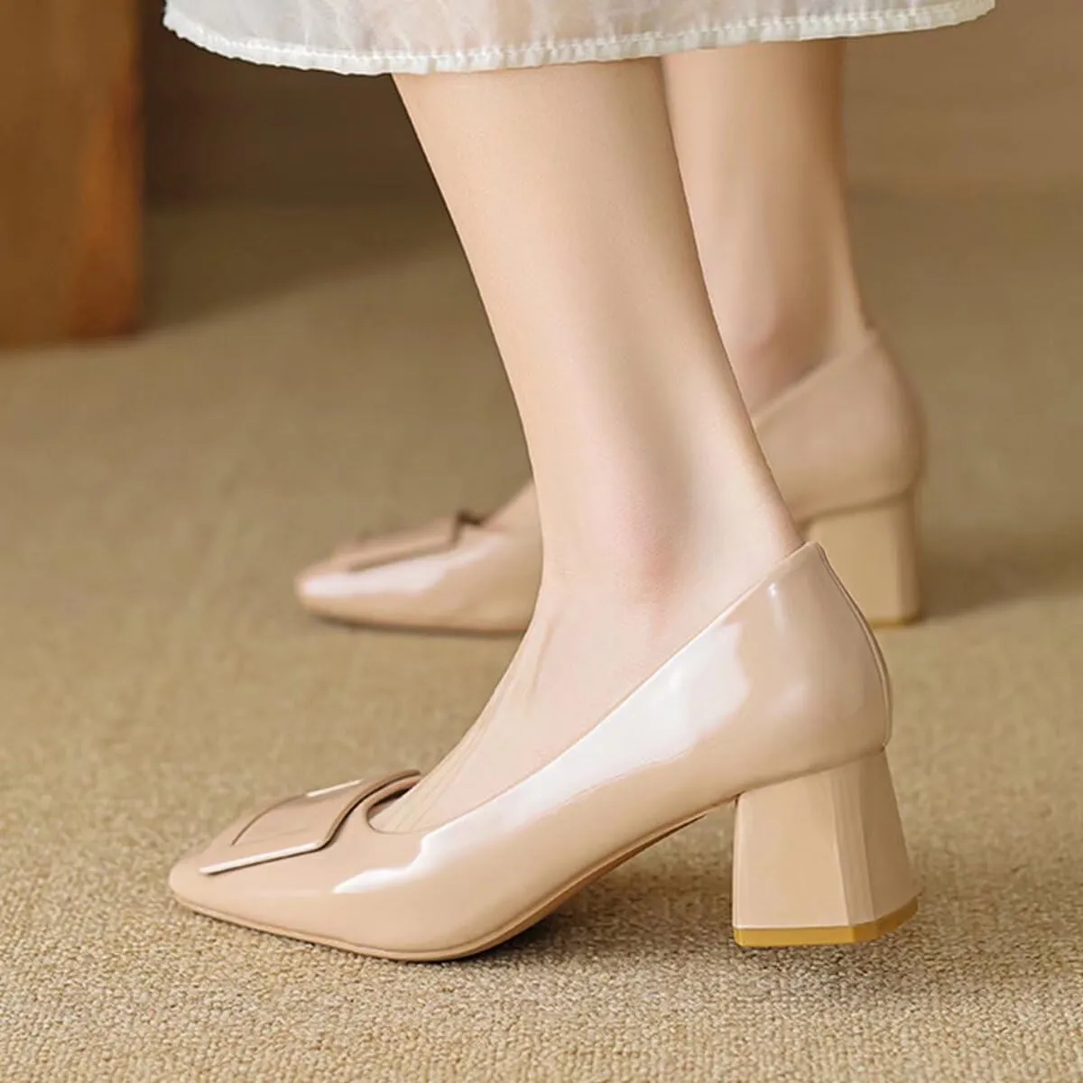 JOEupin Women's Low Block Heels Chunky Heels Slip On Pumps Closed Pointed Toe 2 Inch Dress Bow Loafer Shoes for Wedding Office