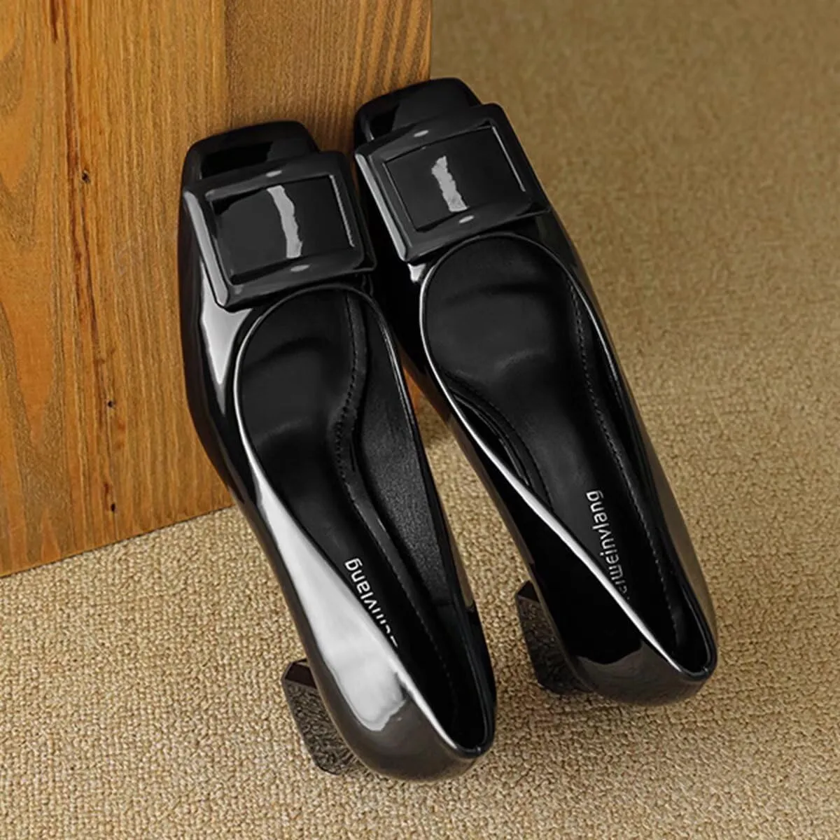 JOEupin Women's Low Block Heels Chunky Heels Slip On Pumps Closed Pointed Toe 2 Inch Dress Bow Loafer Shoes for Wedding Office