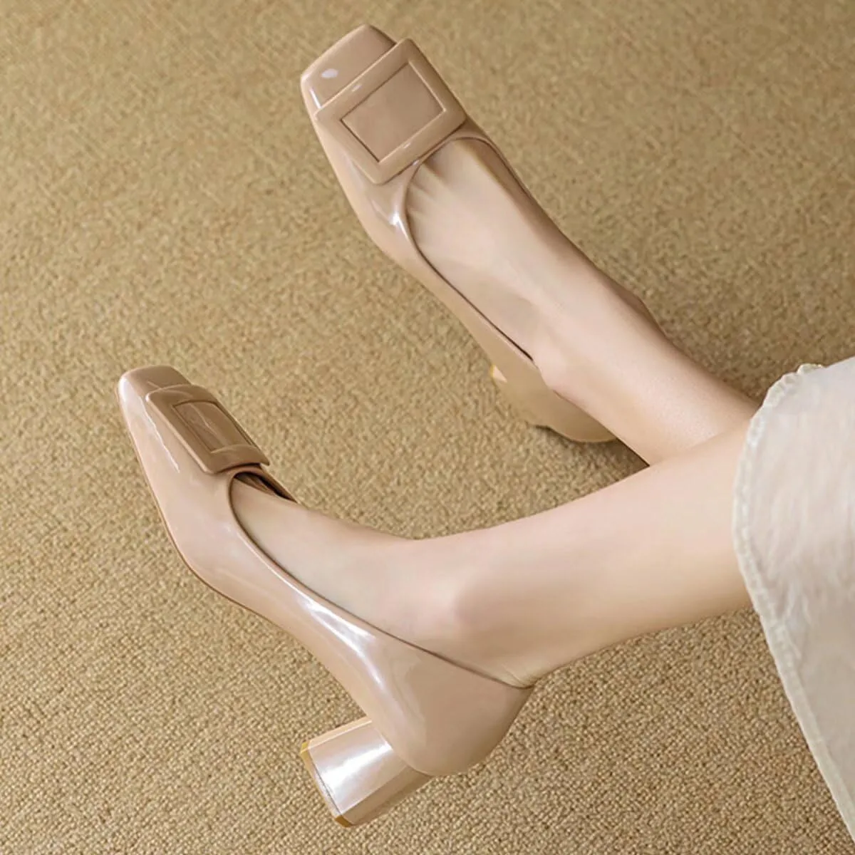 JOEupin Women's Low Block Heels Chunky Heels Slip On Pumps Closed Pointed Toe 2 Inch Dress Bow Loafer Shoes for Wedding Office