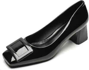 JOEupin Women's Low Block Heels Chunky Heels Slip On Pumps Closed Pointed Toe 2 Inch Dress Bow Loafer Shoes for Wedding Office