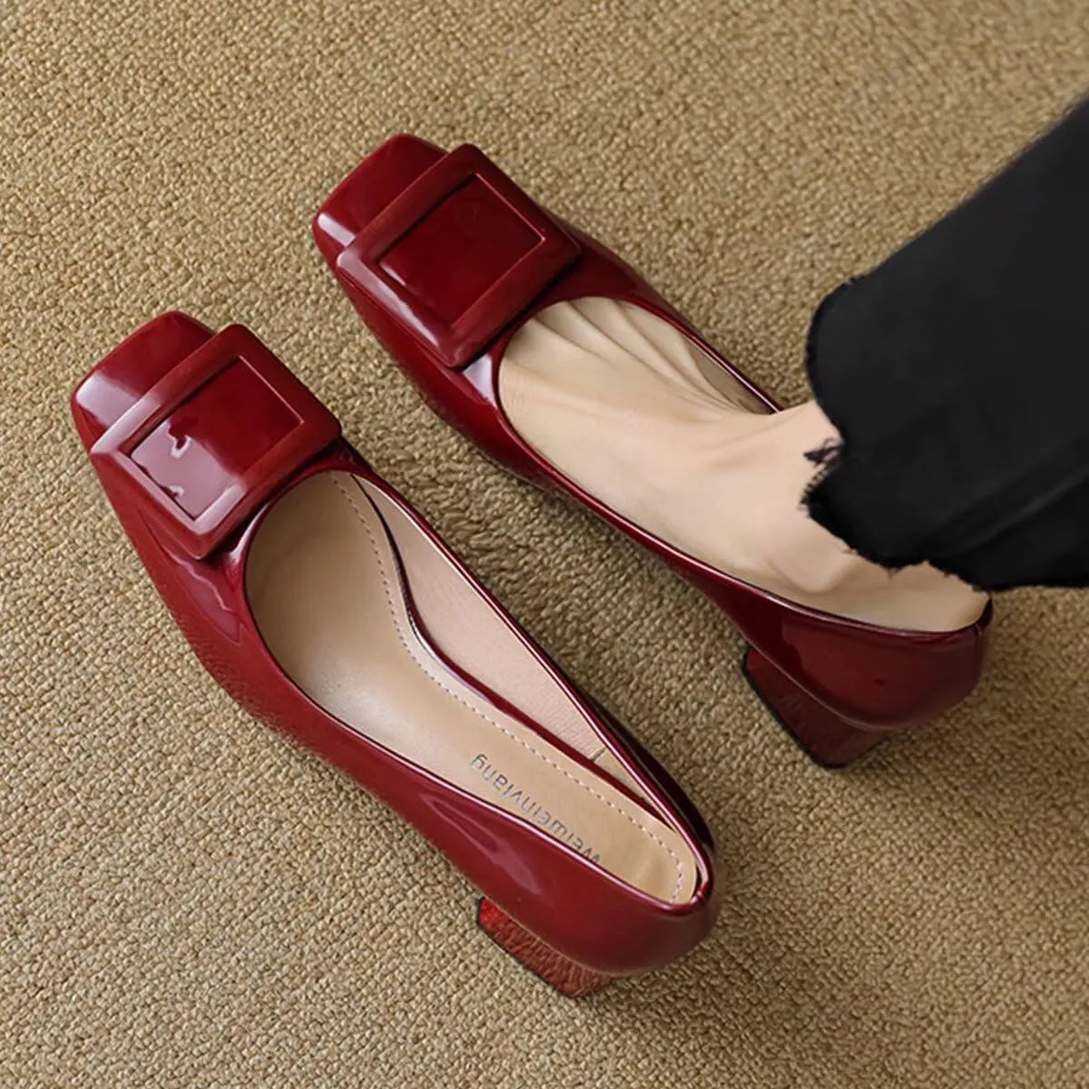 JOEupin Women's Low Block Heels Chunky Heels Slip On Pumps Closed Pointed Toe 2 Inch Dress Bow Loafer Shoes for Wedding Office