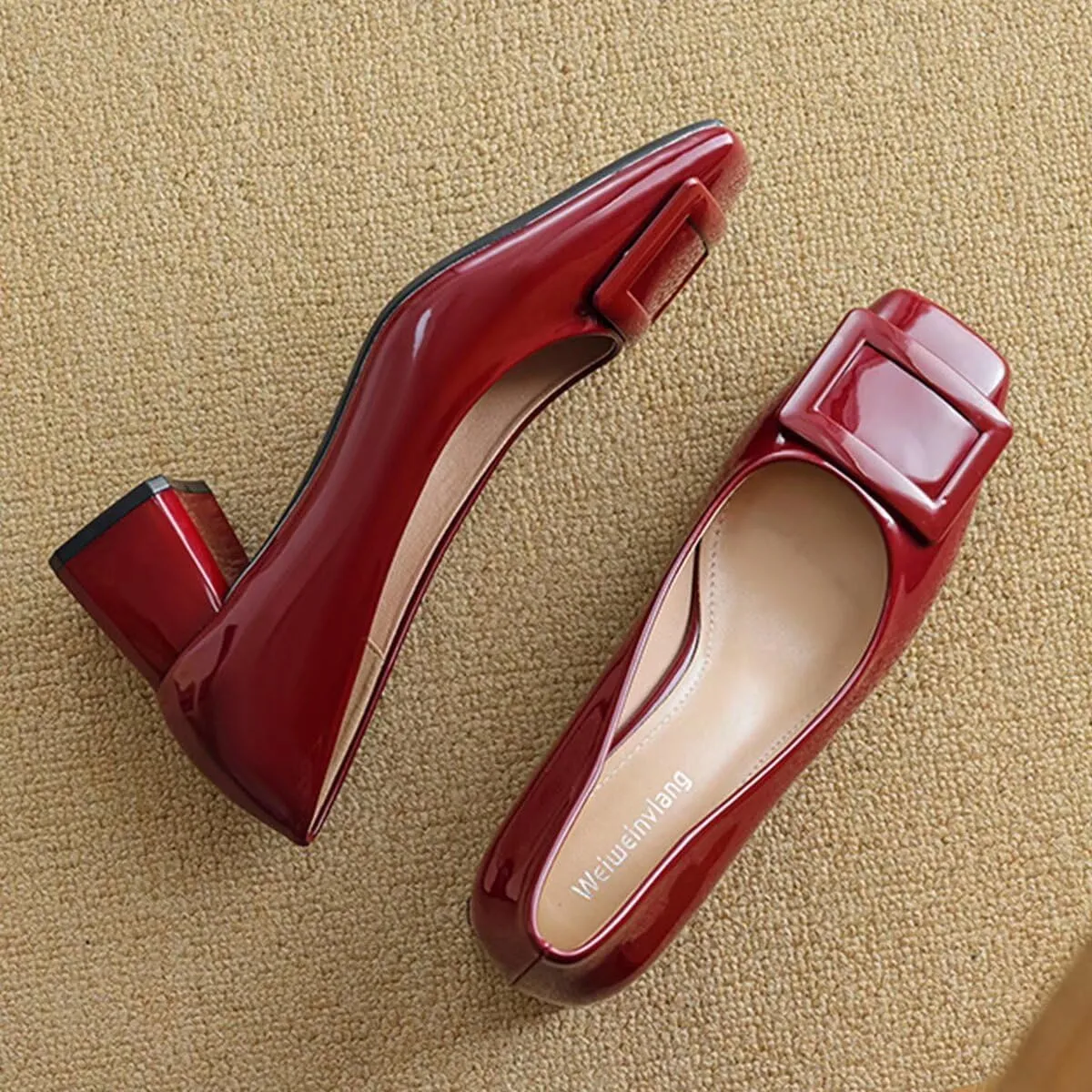 JOEupin Women's Low Block Heels Chunky Heels Slip On Pumps Closed Pointed Toe 2 Inch Dress Bow Loafer Shoes for Wedding Office