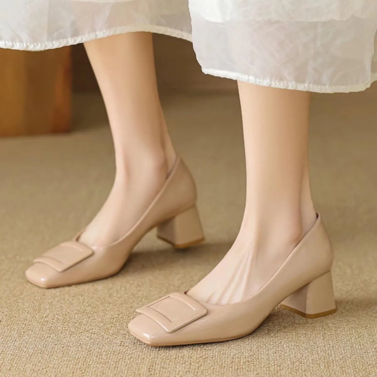 JOEupin Women's Low Block Heels Chunky Heels Slip On Pumps Closed Pointed Toe 2 Inch Dress Bow Loafer Shoes for Wedding Office