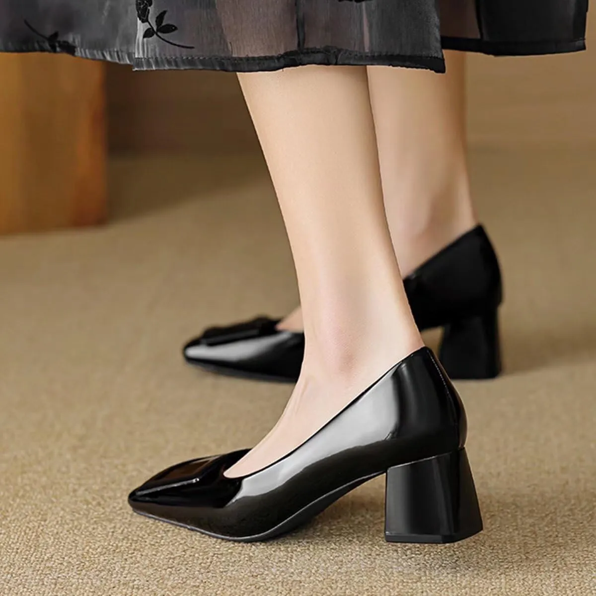 JOEupin Women's Low Block Heels Chunky Heels Slip On Pumps Closed Pointed Toe 2 Inch Dress Bow Loafer Shoes for Wedding Office