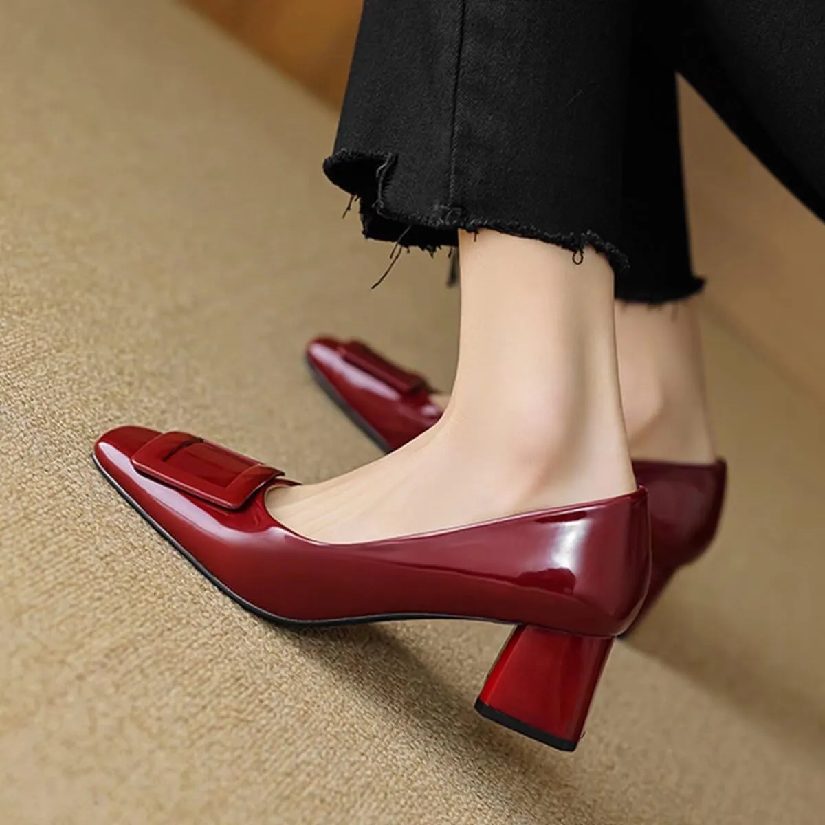 JOEupin Women's Low Block Heels Chunky Heels Slip On Pumps Closed Pointed Toe 2 Inch Dress Bow Loafer Shoes for Wedding Office