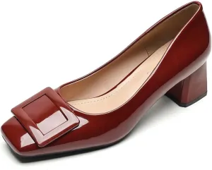 JOEupin Women's Low Block Heels Chunky Heels Slip On Pumps Closed Pointed Toe 2 Inch Dress Bow Loafer Shoes for Wedding Office