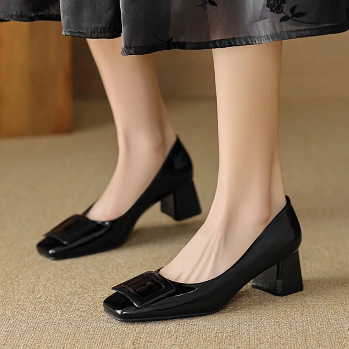 JOEupin Women's Low Block Heels Chunky Heels Slip On Pumps Closed Pointed Toe 2 Inch Dress Bow Loafer Shoes for Wedding Office