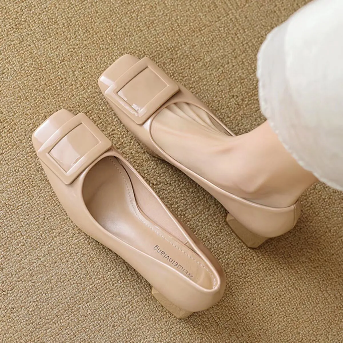 JOEupin Women's Low Block Heels Chunky Heels Slip On Pumps Closed Pointed Toe 2 Inch Dress Bow Loafer Shoes for Wedding Office