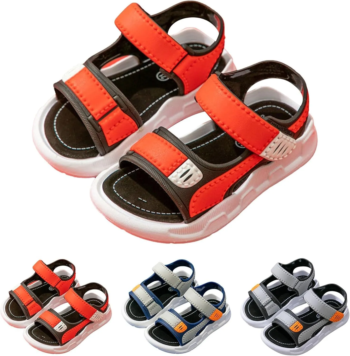 Kid Boys Non Slip Sport Sandals for Outdoor Walking Adjustable Strap Lightweight Outdoor Athletic Beach Shoes