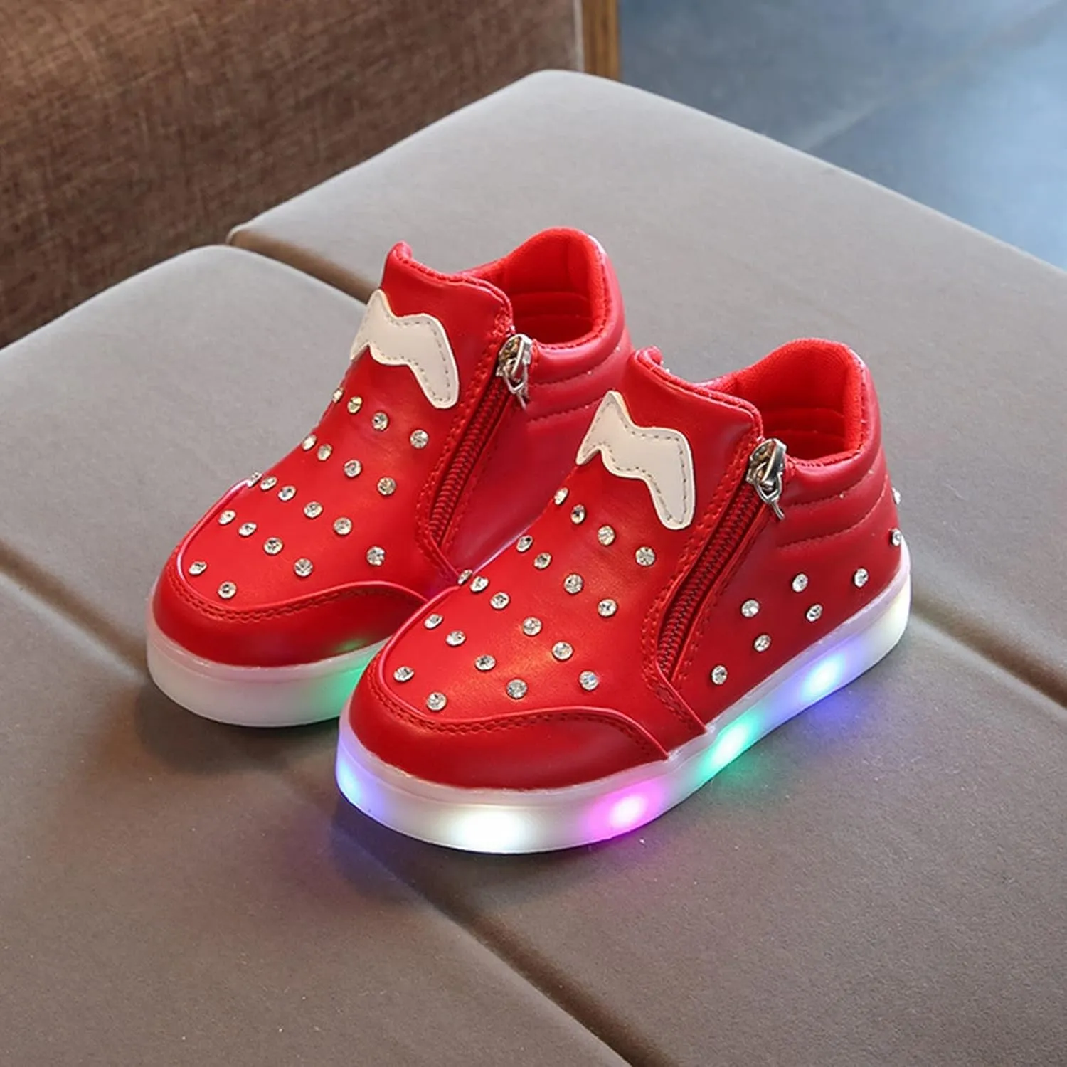 Kids Girls High Top Led Boots Diamond 𝐄mbellished Anti-slip Sole Shoes Toddler Zipper Light up Snow Boots