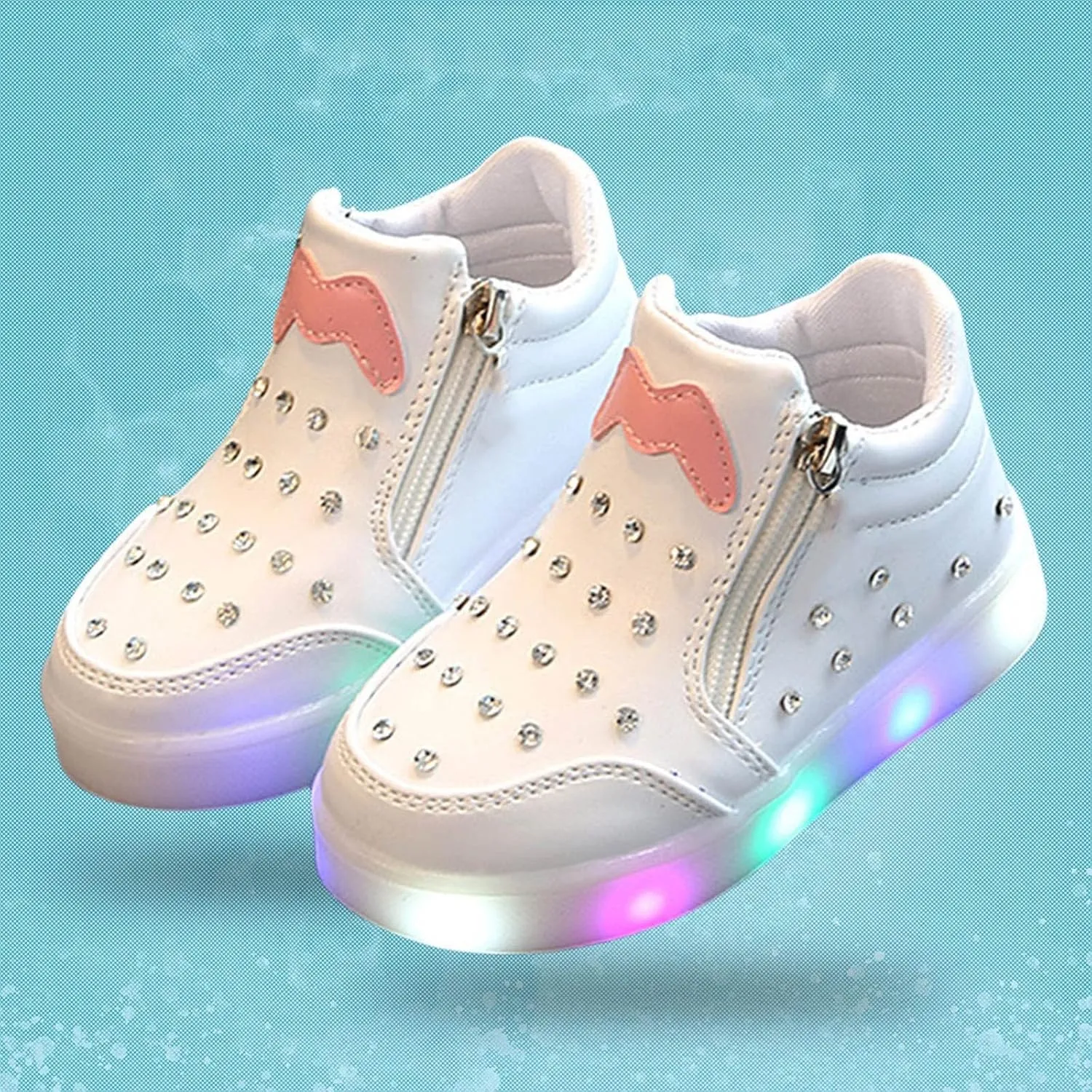 Kids Girls High Top Led Boots Diamond 𝐄mbellished Anti-slip Sole Shoes Toddler Zipper Light up Snow Boots