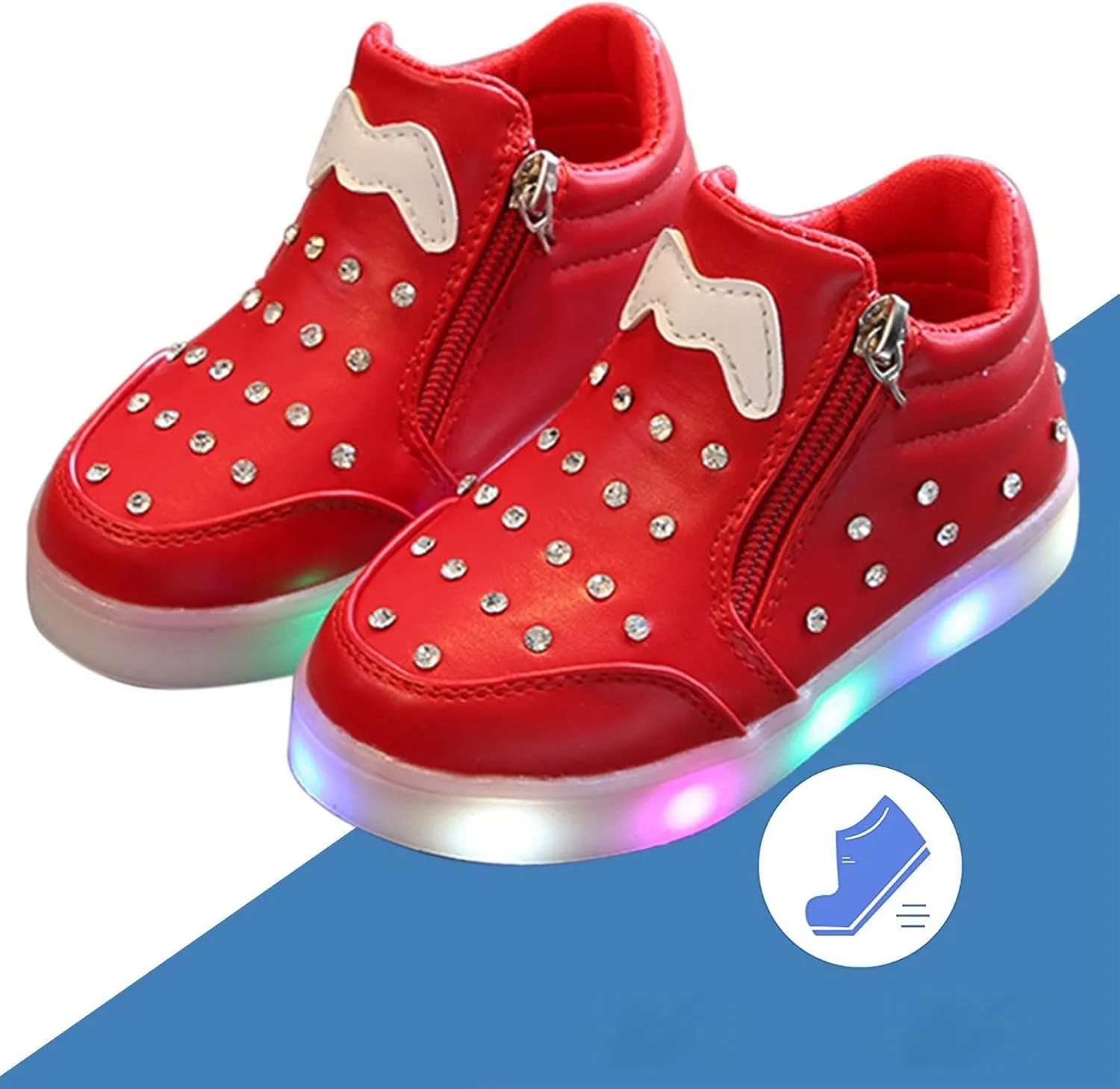 Kids Girls High Top Led Boots Diamond 𝐄mbellished Anti-slip Sole Shoes Toddler Zipper Light up Snow Boots