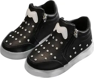 Kids Girls High Top Led Boots Diamond 𝐄mbellished Anti-slip Sole Shoes Toddler Zipper Light up Snow Boots