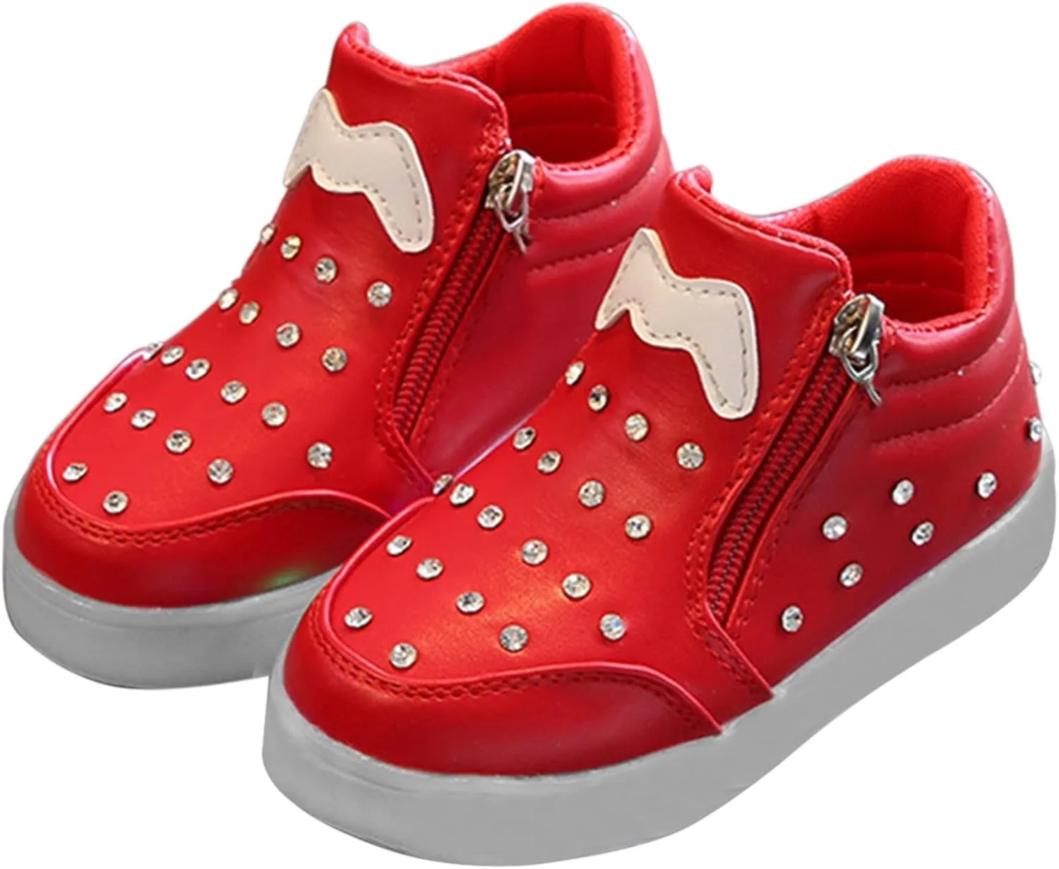 Kids Girls High Top Led Boots Diamond 𝐄mbellished Anti-slip Sole Shoes Toddler Zipper Light up Snow Boots