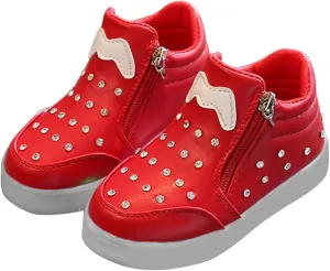 Kids Girls High Top Led Boots Diamond 𝐄mbellished Anti-slip Sole Shoes Toddler Zipper Light up Snow Boots