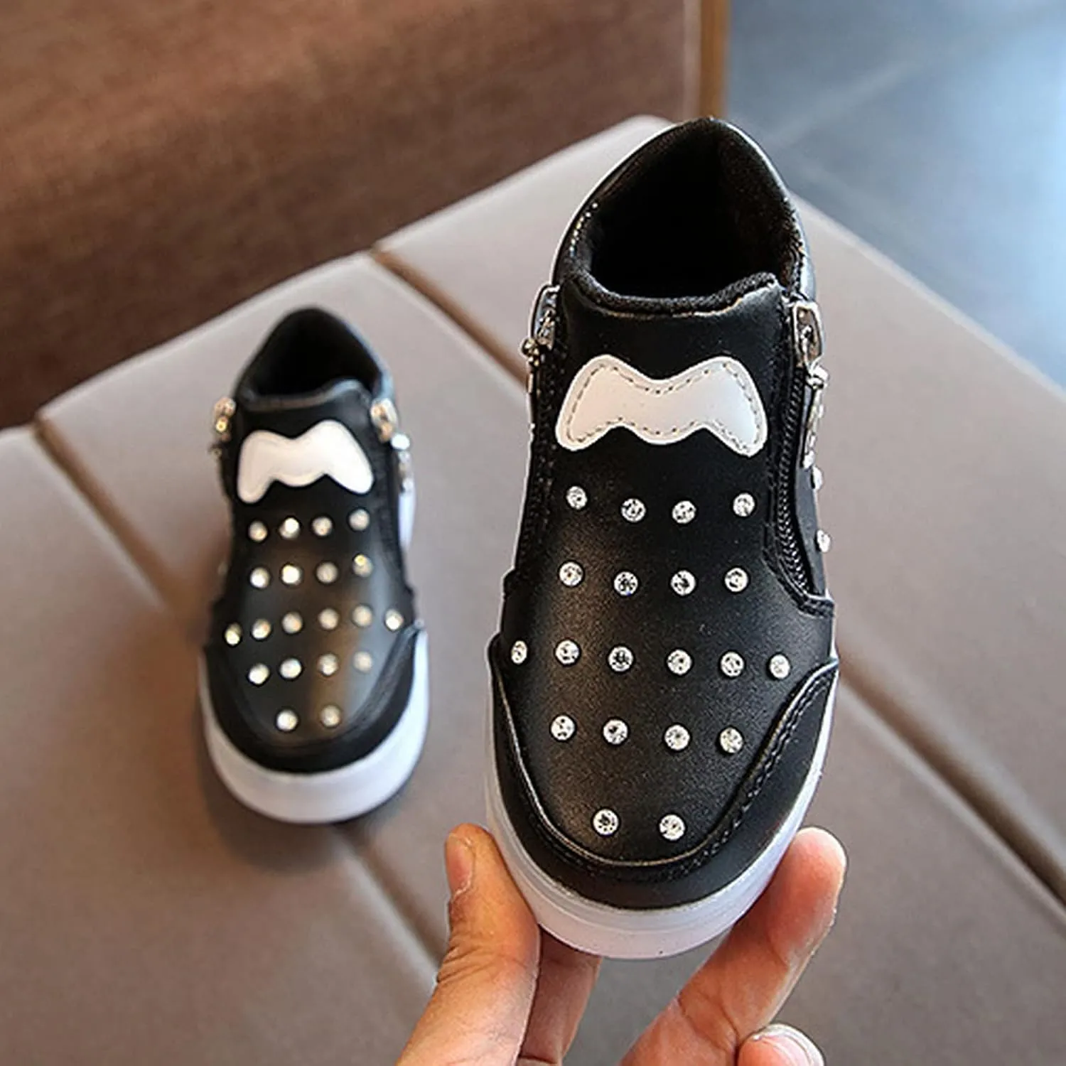 Kids Girls High Top Led Boots Diamond 𝐄mbellished Anti-slip Sole Shoes Toddler Zipper Light up Snow Boots