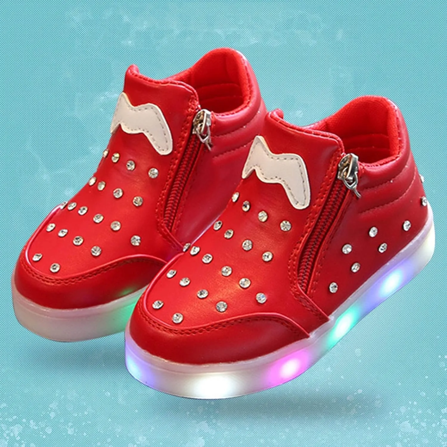 Kids Girls High Top Led Boots Diamond 𝐄mbellished Anti-slip Sole Shoes Toddler Zipper Light up Snow Boots