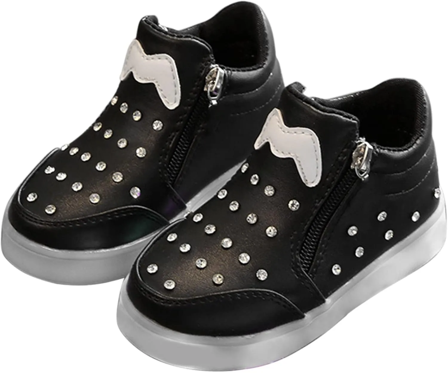Kids Girls High Top Led Boots Diamond 𝐄mbellished Anti-slip Sole Shoes Toddler Zipper Light up Snow Boots