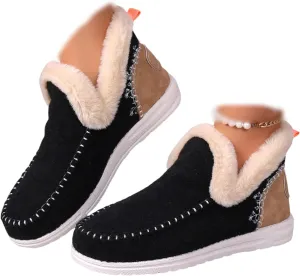 Ladmiple Booties For Women 2024 Snow Warm Ankle Boots Comfortable Slip On Outdoor Fur Lined Thickening Walking Winter Shoes