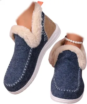 Ladmiple Booties For Women 2024 Warm Fur Lined Winter Snow Ankle Boots Outdoor Short Booties Fashion Slip On Loafers Shoes