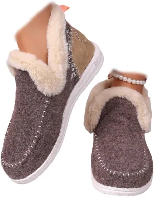 Ladmiple Booties For Women 2024 Warm Fur Lined Winter Snow Boots Outdoor Short Ankle Booties Slip On Fashion Loafers Shoes