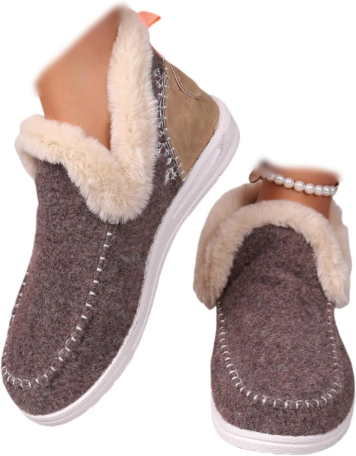 Ladmiple Booties For Women 2024 Warm Fur Lined Winter Snow Boots Outdoor Short Ankle Booties Slip On Fashion Loafers Shoes