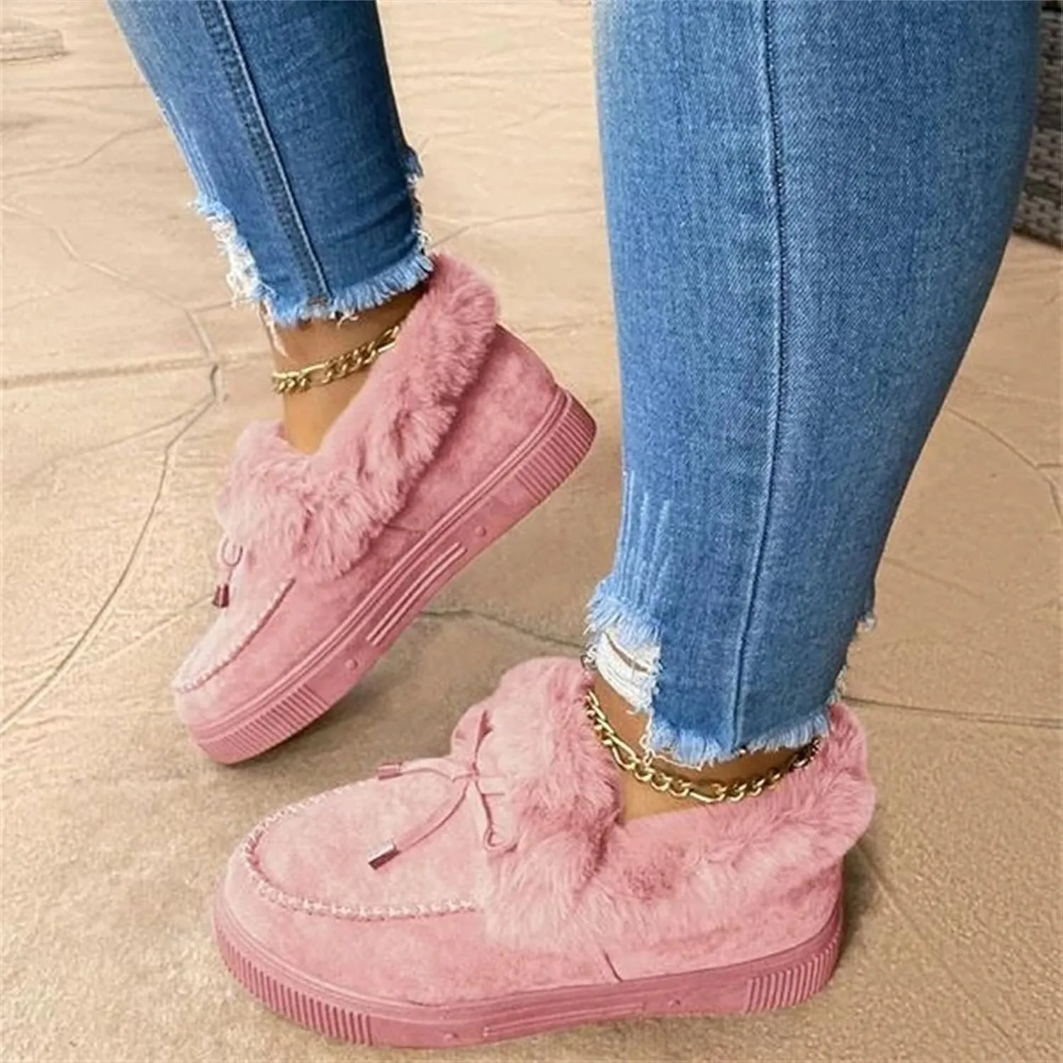 Ladmiple Boots For Women Ankle Booties Winter Warm Fur Lined Snow Short Booties Slip On Comfortable Fashion Loafers Shoes