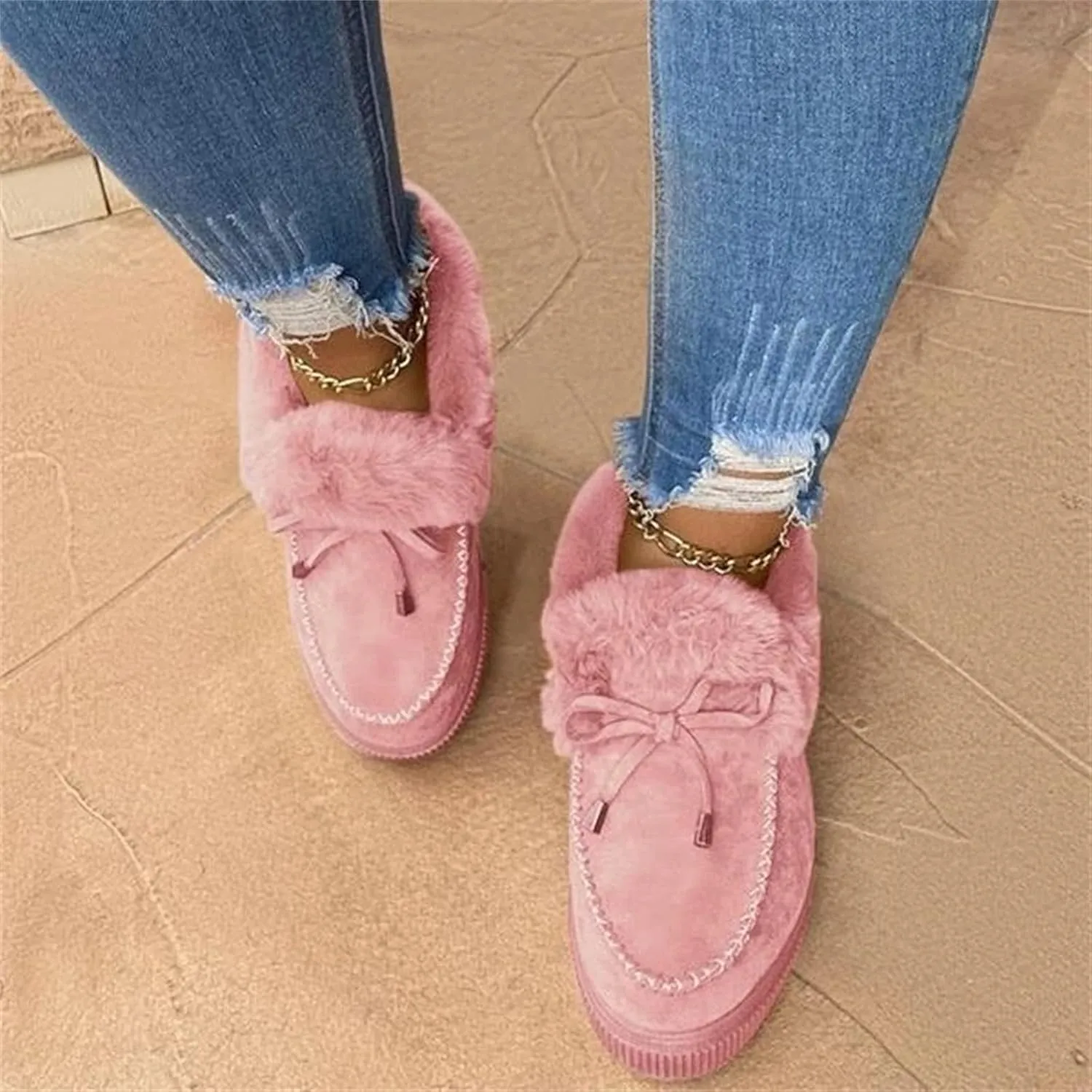 Ladmiple Boots For Women Ankle Booties Winter Warm Fur Lined Snow Short Booties Slip On Comfortable Fashion Loafers Shoes