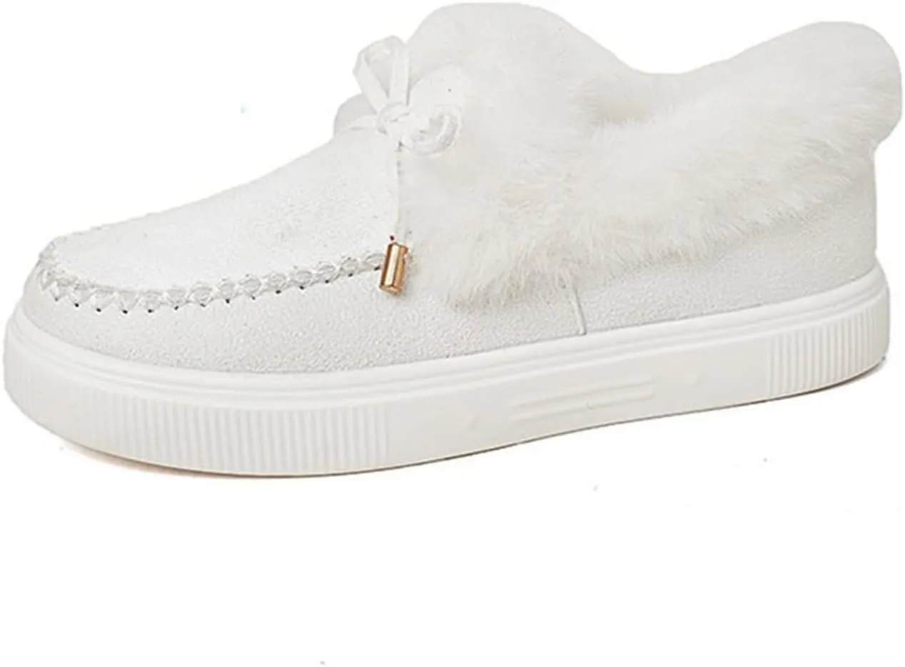 Ladmiple Boots for Women Ankle Booties with Fur Snow Boots Warm Comfortable Slip On Outdoor Walking Winter Shoes for Women