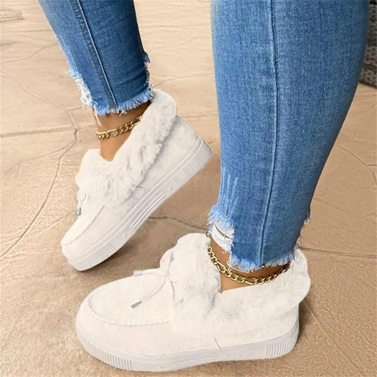 Ladmiple Boots for Women Ankle Booties with Fur Snow Boots Warm Comfortable Slip On Outdoor Walking Winter Shoes for Women