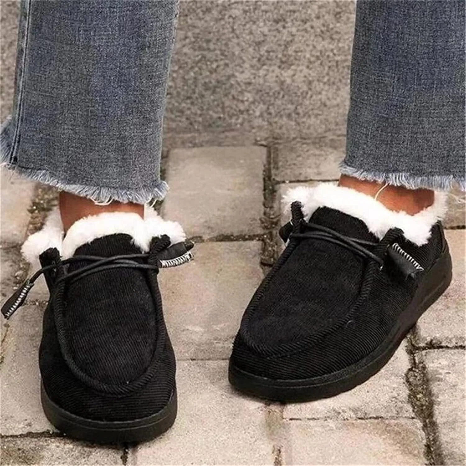 Ladmiple Boots for Women Ankle Booties with Fur Snow Boots Winter Warm Slip On Outdoor Comfortable Fashion Walking Shoes
