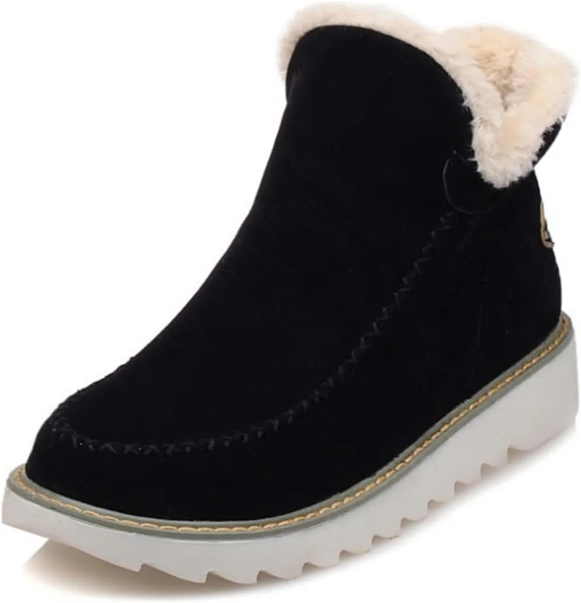 Ladmiple Boots for Women Ankle Booties with Fur Winter Snow Boots Classic Slip On Fashion Casual Warm Outdoor Walking Shoes